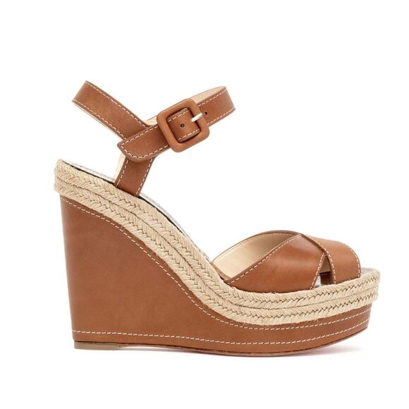 CHRISTIAN LOUBOUTIN Almeria 120 Tan Leather Espadrilles, Sz 40 - Picture 1 of 10